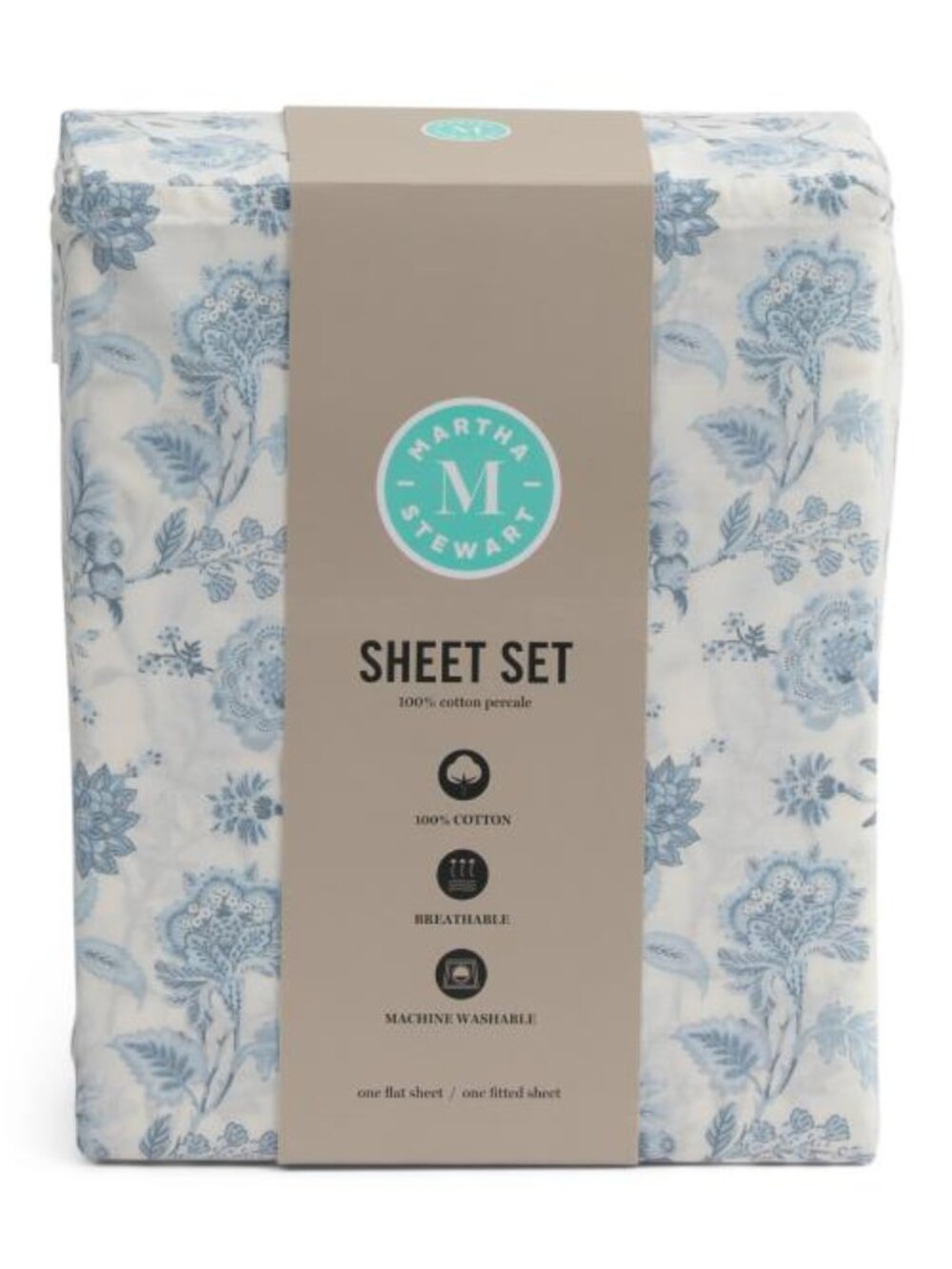MARTHA STEWART Cotton Percale Floral Sheet Set